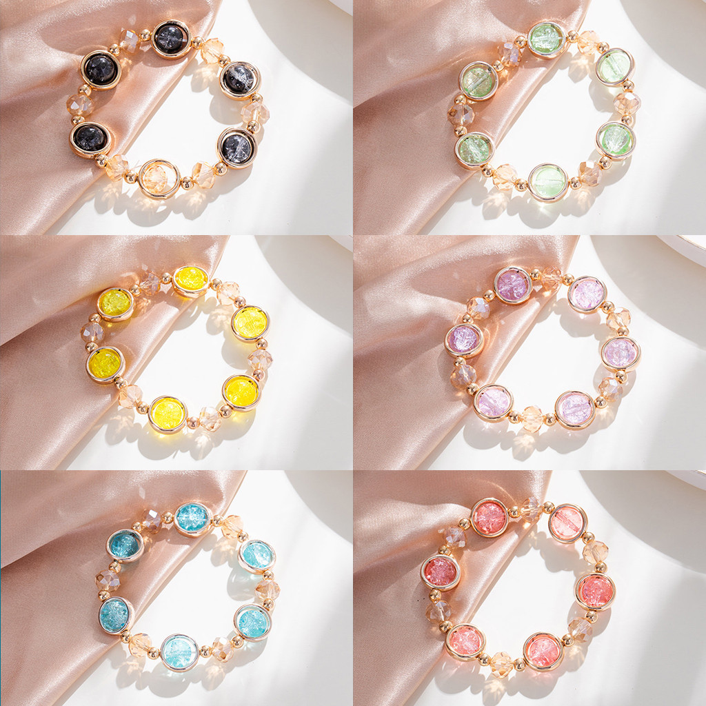 Gelang kaca gradien manik-manik kristal pecah sederhana segar kecil gaya Korea