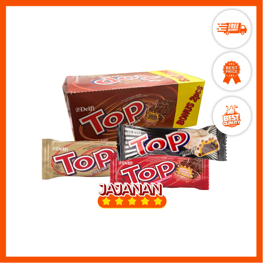 

Delfi Top Wafer Box Coklat/Black in White/Triple Choc - 1 Box 24pcs + 2 Free x 9gr Jajanan Termurah