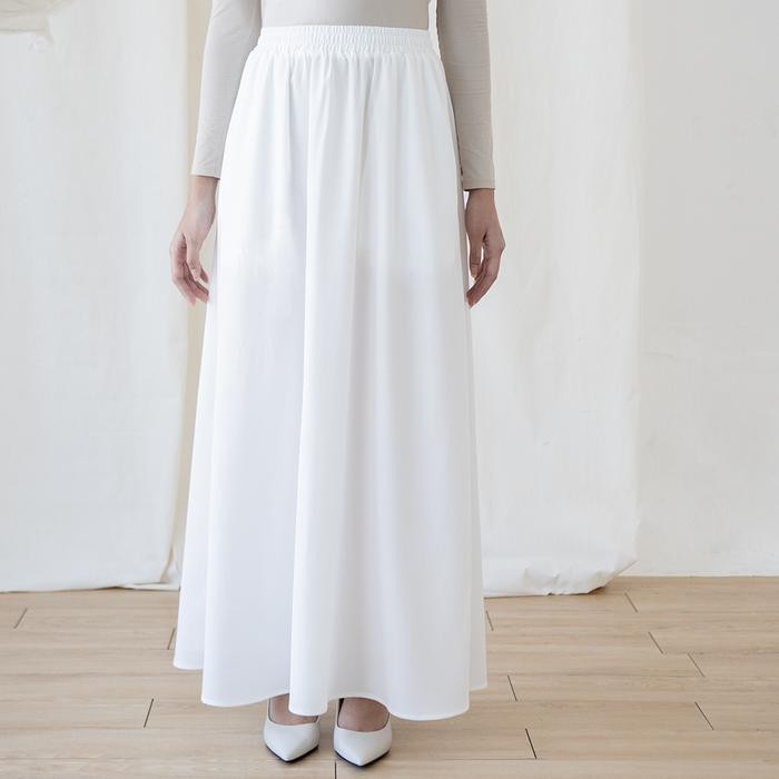 Andari Skirt by Aska Label - Rok maxi wanita dengan kantong dan pinggang full karet - Offwhite, L/XL