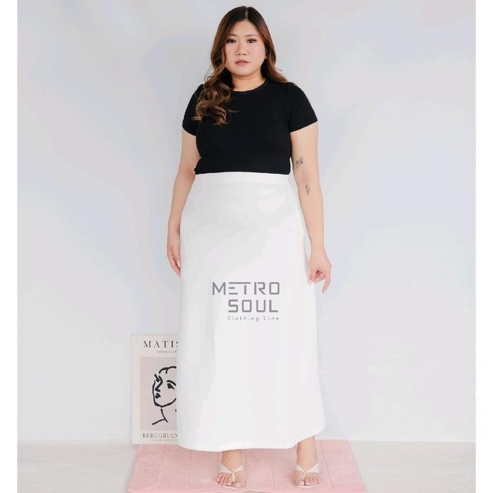 Rok Kerja Panjang A Line Skirt Strech Jumbo Standar Bigsize - putih, standar