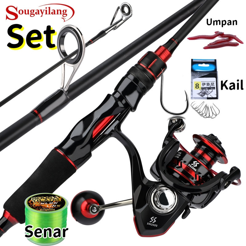 Sougayilang Joran Pancing Set 1.8/2.1m Joran Dan 2000-7000 Full Metal Reel Pancing Joran Set Lengkap