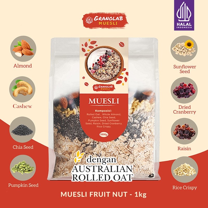 

Muesli Fruit & Seed 1 Kg Granolab Tanpa Gula