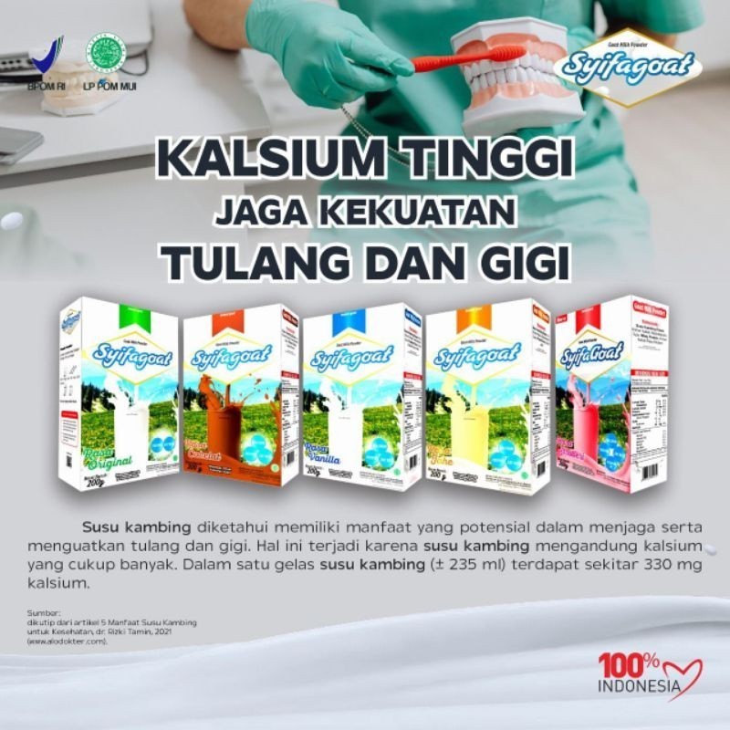 

Susu Kambing Etawa Bubuk Syifagoat Jahe Coklat Stroberi Vanila Original 200g SHG Dunia Herbal