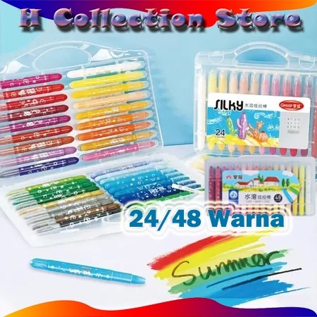 

【Original 】24/48 Warna Crayon Grasp Mata Sedang Krayon Lembut Water Soluble Crayon Krayon Mewarnai