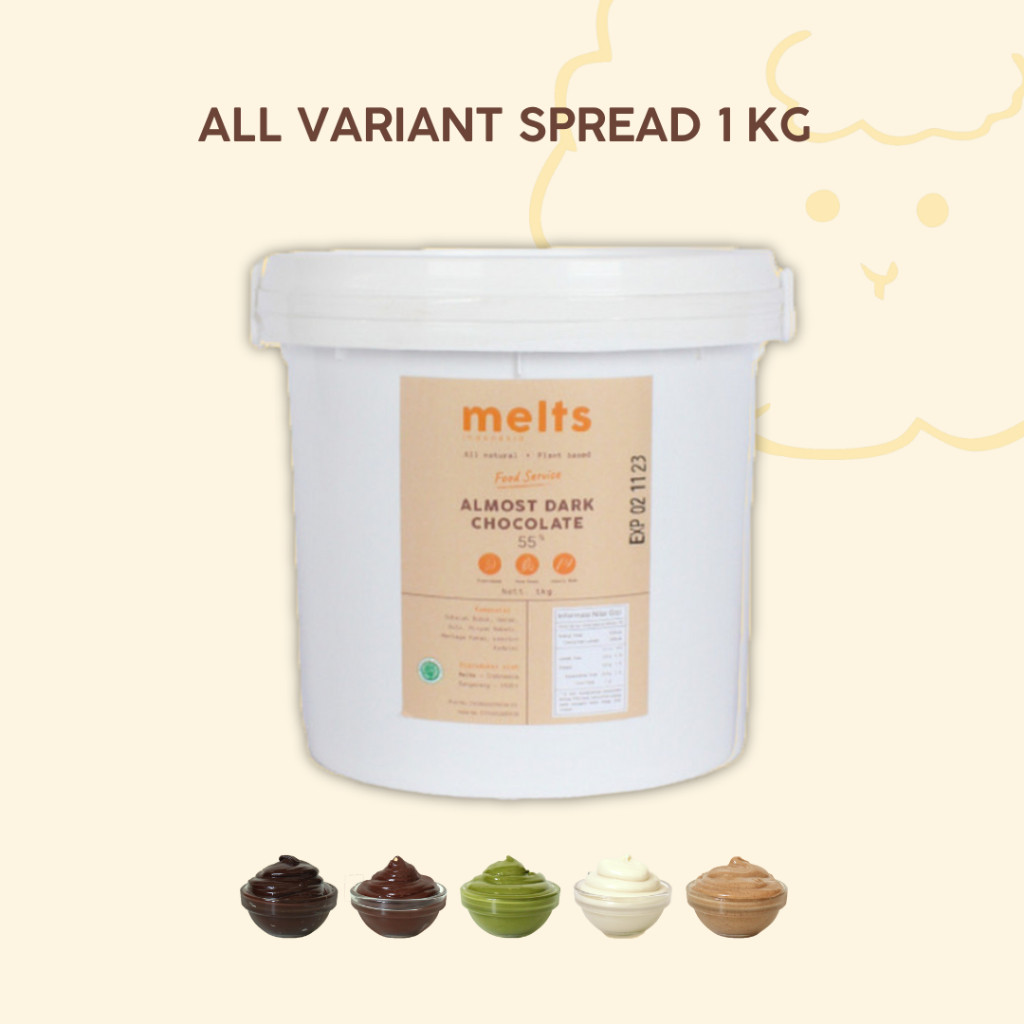 

SELAI 1KG - Ready to Eat ! Varian : Dark Chocolate, Matcha, Vanilla, Hazelnut Pure Pralines by Melts SPREAD FOOD SERVICE | Cokelat Kiloan Asli 100% Cocoa Siap Saji untuk Baking dan Bahan Kue 1 kg Variant : Coklat, Hazel, Maca / Green Tea, Vanila