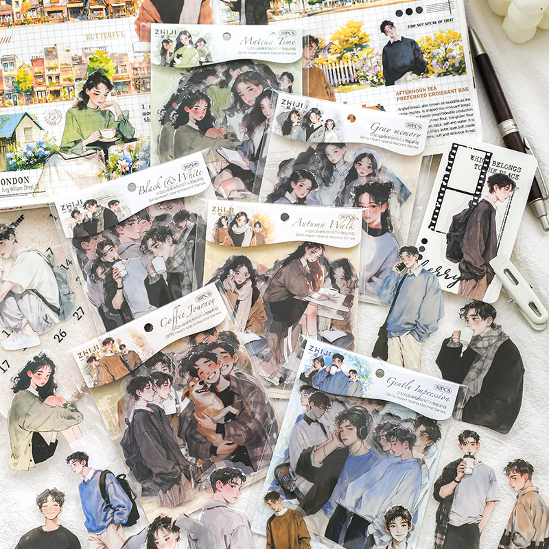 

Journal GO 30pcs Cartoon Girls Boys Decorative Stickers for Diary Planner Scrapbooking Diary Journaling Stationery Decal Seal