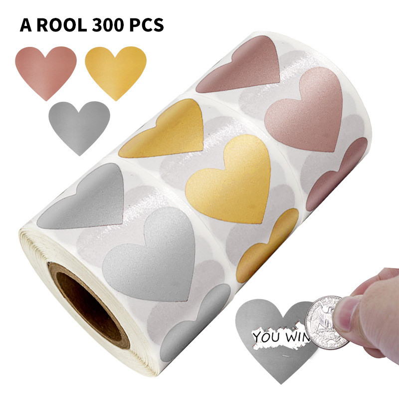 

50-300pcs 3 colors Scratch Off Stickers Heart Shape Labels sticker DIY handmade for game Scratch Sticker Labels stationer