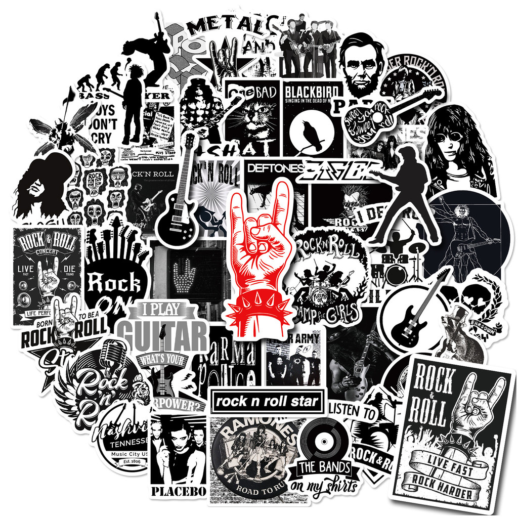 

10/30/50PCS Metal Rock Stickers Graffiti Decal for Kids DIY Guitar Motorcycle Luggage Skateboard Car JDM Cool Music Sticker Toys