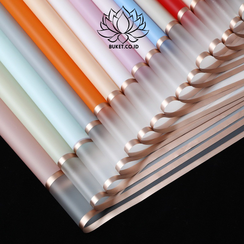 

[1 LEMBAR] Wraping Paper Transparent Gold Frame / Kertas Bunga List Gold