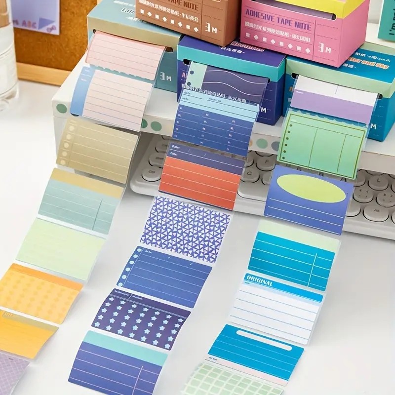 

70pcs Colorful Sticky Notes - 3 Meters Long Pull-Out Type Fully Adhesive Memo Notes for School and Office Use