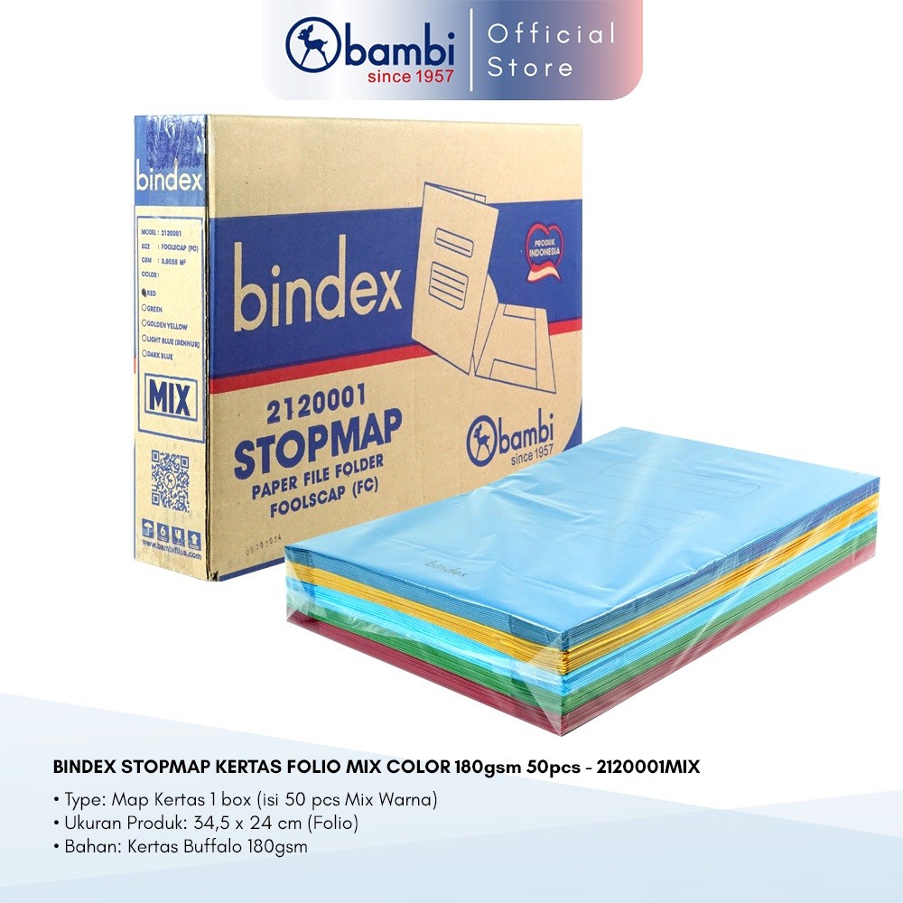 

KAYDEN STORE Bindex Paper Stopmap Folio Tebal 180 Gsm Mix Color Isi 50 Pcs Original