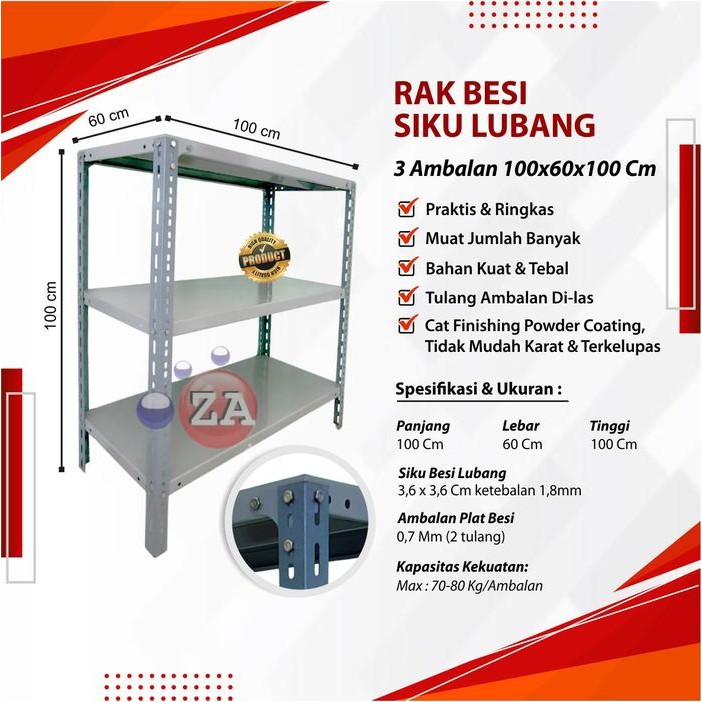 Rak Besi Siku lubang 3 susun Meja Rak Aquarium ( 100 x 60 x 100cm )