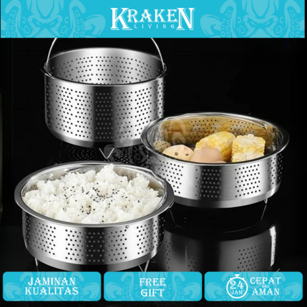 Tatakan Kukusan Nasi Keranjang Steamer Bahan Stainless Steel 1 / 2 / 3 Liter Untuk Panci Instan 【KRA