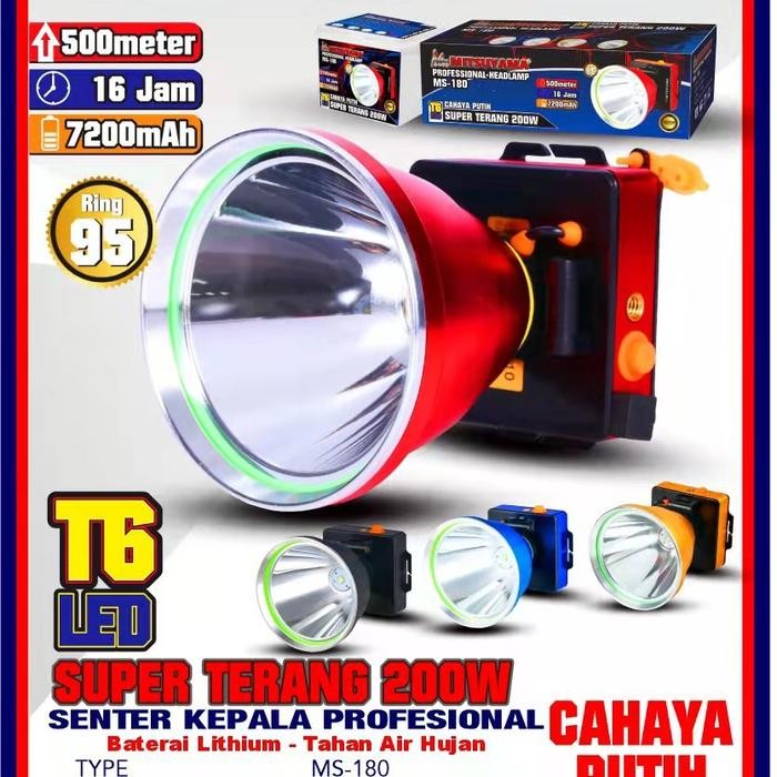Senter Kepala T6 Mitsuyama 200w - MS 180P / MS 180 (Sinar Putih)