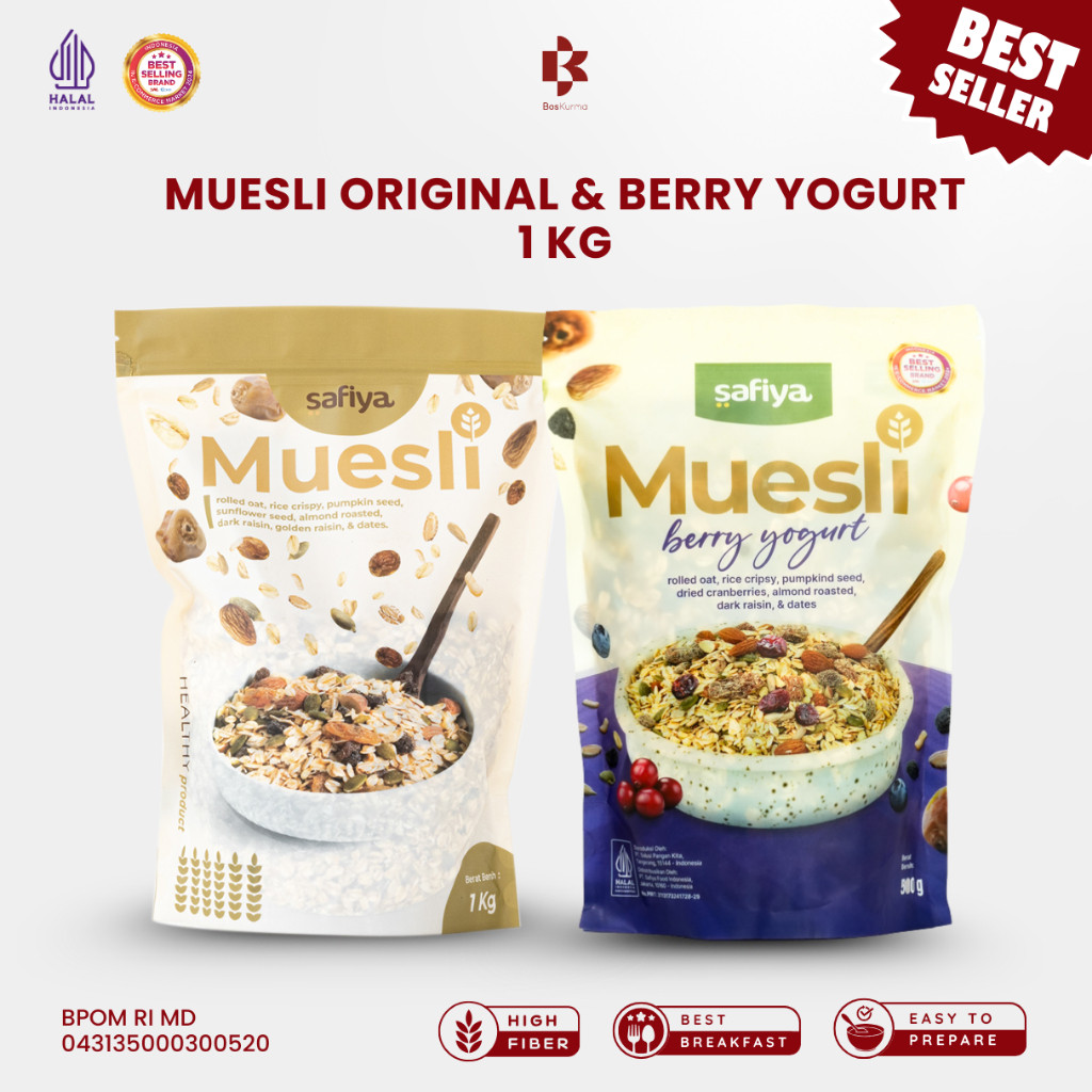 

Muesli 1 Kg Safiya - Muesli Berry Yogurt Oatmeal Sereal Sarapan Cemilan Diet
