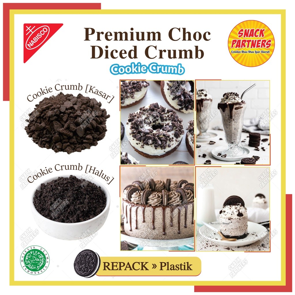 

NABISCO | 0RE0 Choc Diced Crumb REPACK 500 GR / 1 KG - Remahan OR3O / ORDEO / GORREO Premium Cookie Crumb Bubuk Halus Kasar Fine Powder - Topping Makanan Cookies Choco Biskuit - BUREO LA KREIVA Mondelez 500gr 1kg