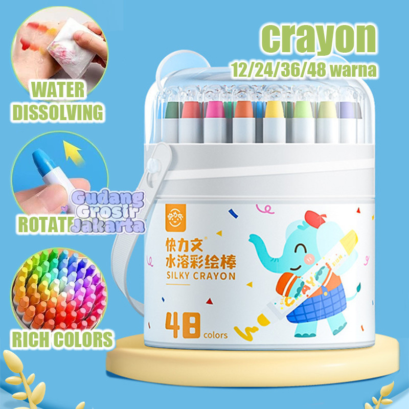 

（In Stock）Crayon Putar Washable 36/48 Warna untuk Anak-anak Non-Toxic Mudah Dicuci