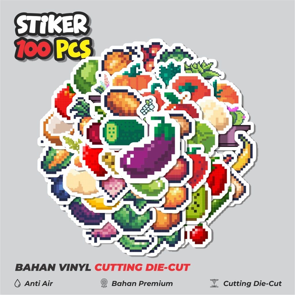 

Terbaru! 50 pcs Stiker Pixel Buah Sayuran Dekorasi Lucu Kreatif untuk Notebook, Skateboard, HP