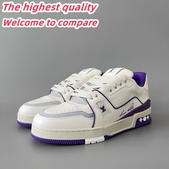 LV Trainer Low-top Retro Casual White & Purple Unisex Sneakers 5150657
