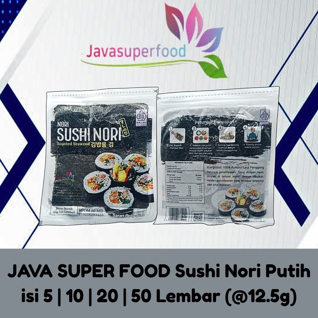 

✨ TOMOTOSTORE ✨ JAVA SUPER FOOD Sushi Nori Putih isi 5 | 10 | 20 | 50 Lembar (@12.5g)
