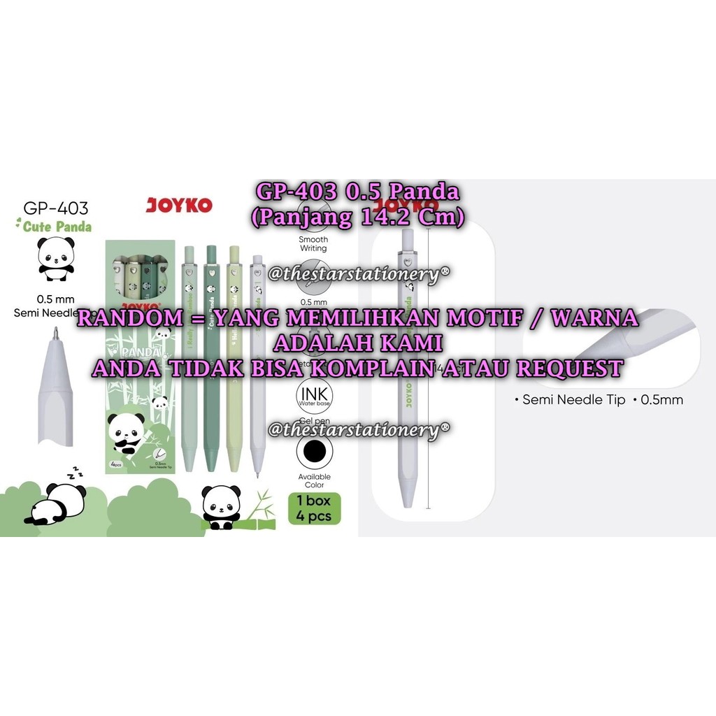 

(1 Biji) GROSIR Gelpen JOYKO GP-403 Panda Hitam 0.5 mm / Gel Pen Pulpen Pena Joyko GP-403 (1 Biji)