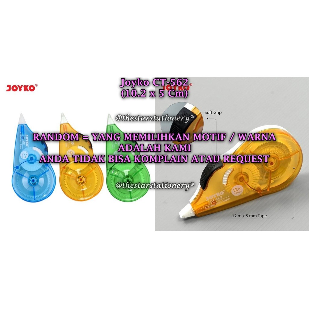 

(1 Biji) GROSIR Correction Tape JOYKO CT-562 (12Mx5mm) / Pita Koreksi Joyko CT-562 (1 Biji)