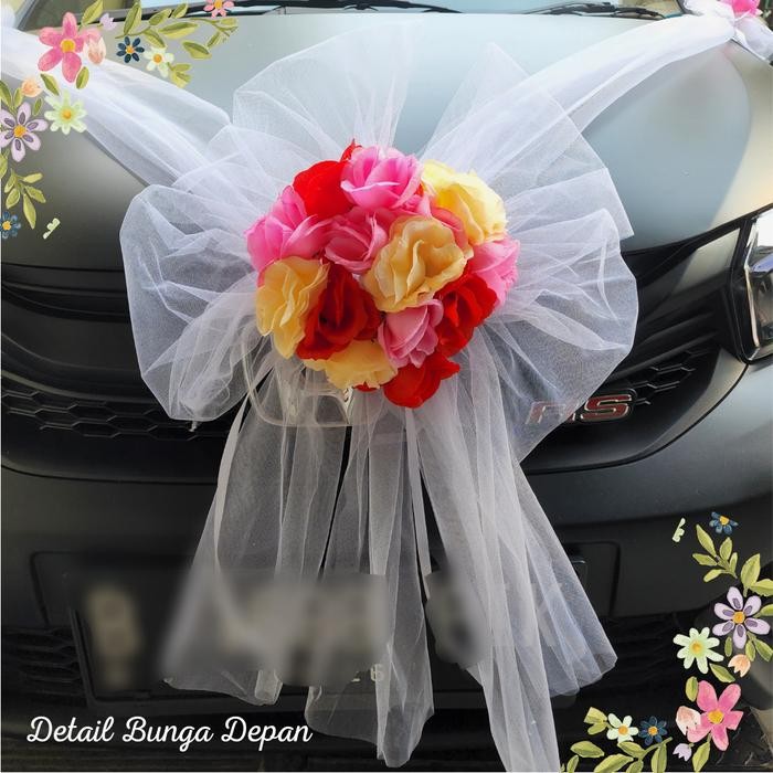 Promo Dekorasi Kap Mobil Pengantin Pernikahan Car Tile Karangan Bunga Murah - Putih/Pink, 1 Warna Ka