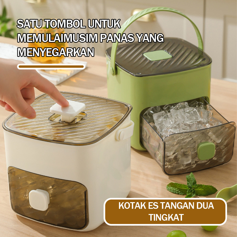 Cetakan Es Batu Ice Cube Kotak 2 In 1 Cetakan Es Batu Besar Double Layer Ice Storage Box