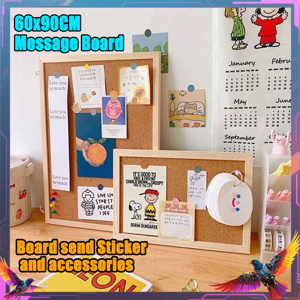 

60x90CM Message Board-Board Send Sticker and Accessories-Cork Board-Mading Kamar-Pin Board-Decorative Board with Frame-Cork Board