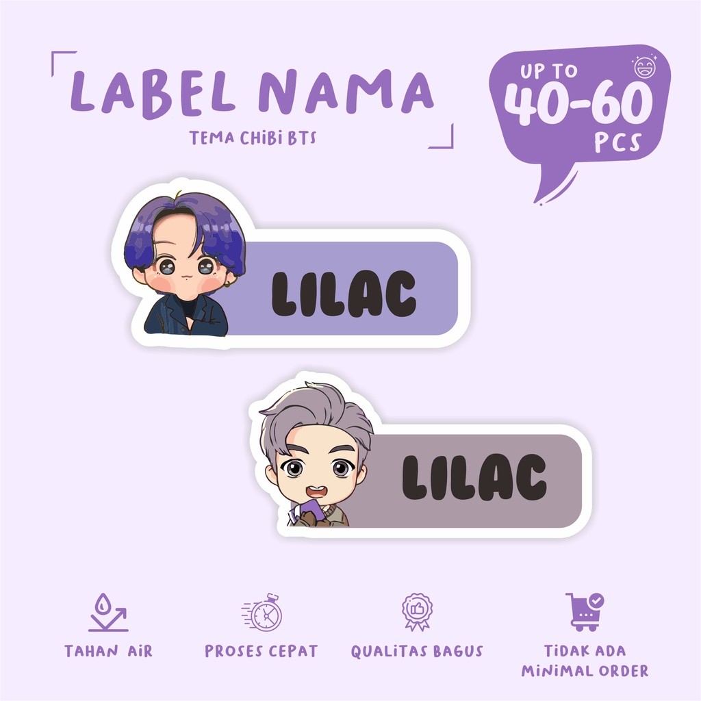 Stiker nama CHIBI BTS/murah/cetak label nama/army/stiker anti air