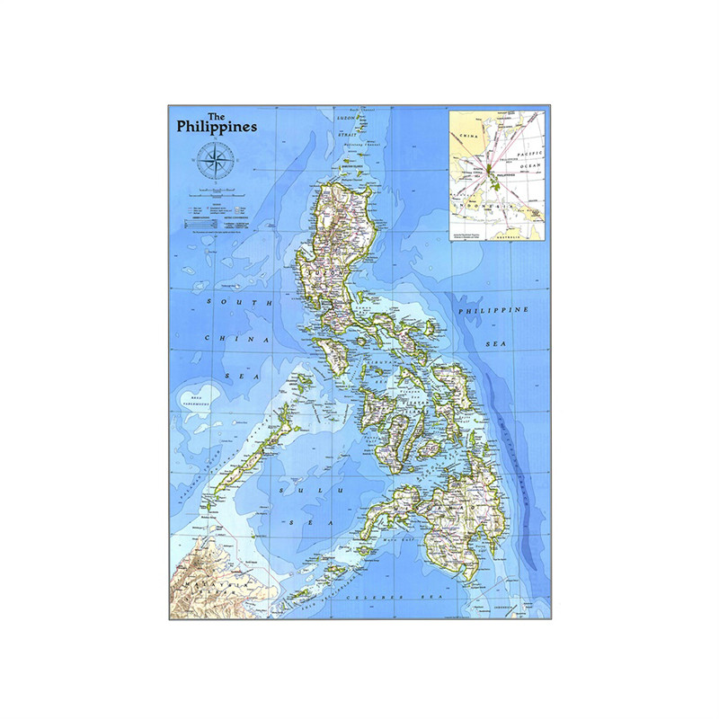 

Philippines Map 1986 Decorative Hanging Picture Non-woven Detailed Poster Wall Chart Retro Paper Kraft Paper 100x150cm