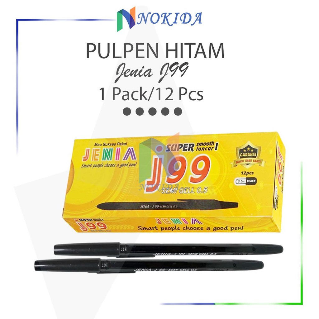 

Nokida Pulpen Jenia Tinta Hitam J99 [1 Pack/12 Pcs] / Alat Tulis Sekolah / Ballpoint Semi Gel / Ball Pen