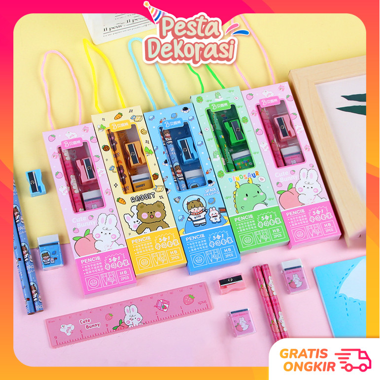 

PESTA DEKORASI S5989 Set Alat Tulis 5 in 1 Set Alat Tulis 5 in 1 Lucu Set Alat Tulis Anak Motif Kartun