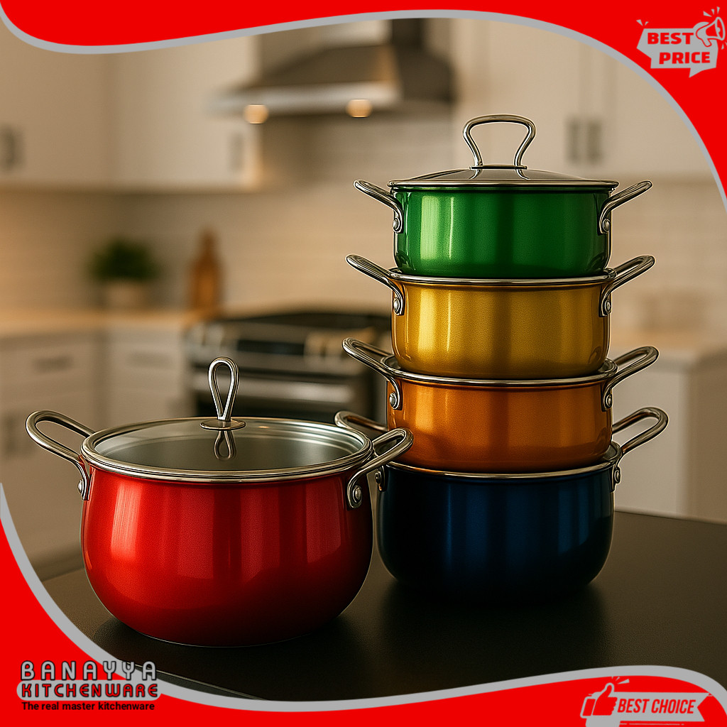 Panci Korea korean High Pot Panci Warna Tutup Kaca Double Bottom tebal stainless steel