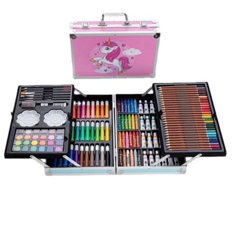 

Alat gambar koper besi crayon cat warna spidol marker pensil warna 145 psc uniccorn