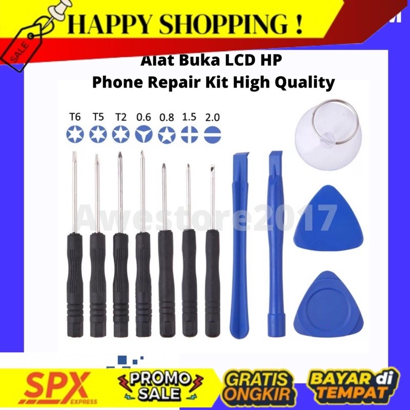 TREND LAGI 12 Pcs Alat Buka LCD HP Bongkar Layar Service Iphone Android Obeng Set Servis AWES