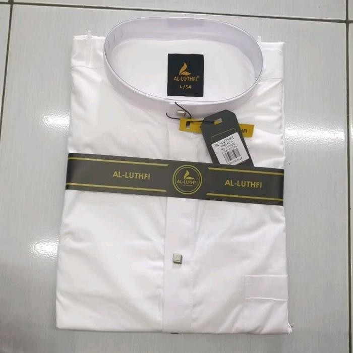 Jubah Putih al Lutfi model Haramain Katun Muslim Pria Gamis - AR01, M