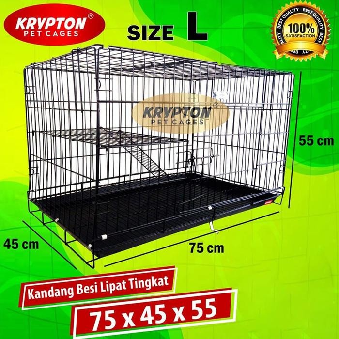KANDANG BESI LIPAT TEBAL (75x45x55) Anjing Kucing Hewan Peliharaan - TINGKAT KRYPTON