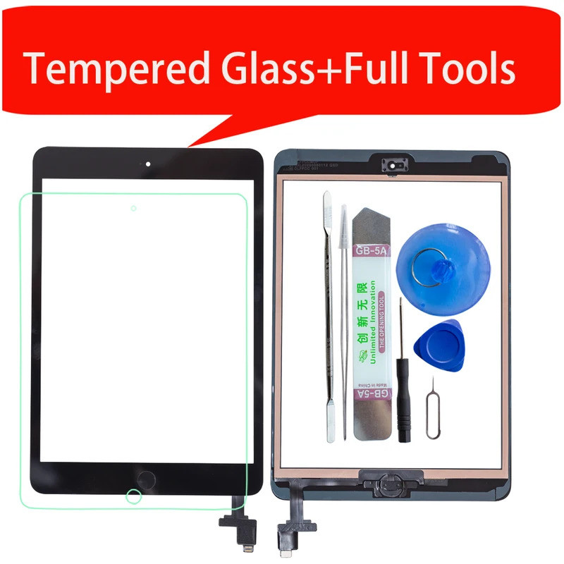

Untuk iPad Mini1 mini2 A1432 A1454 A1455 A1489 A1490 Digitizer Layar Sentuh + Konektor Chip IC Flex + Tombol + Kaca Tempered