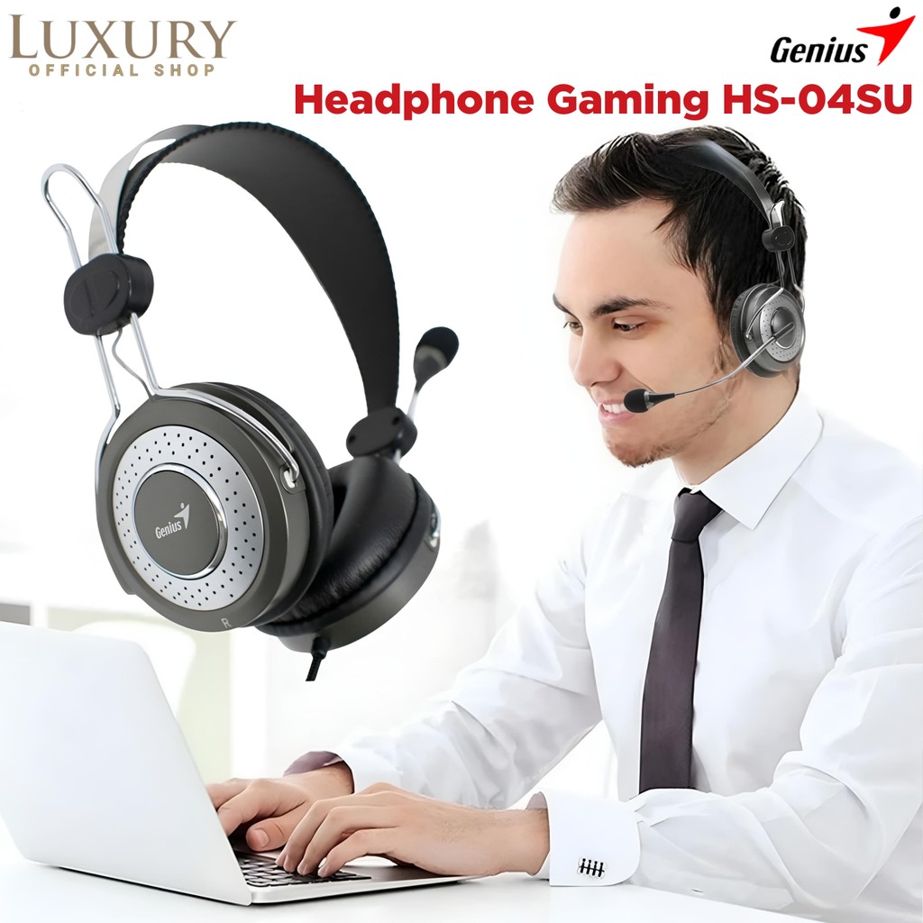Headphone Headset Gaming Super Full Bass GENIUS HS04SU With Noise Cancelling Microphone Kabel