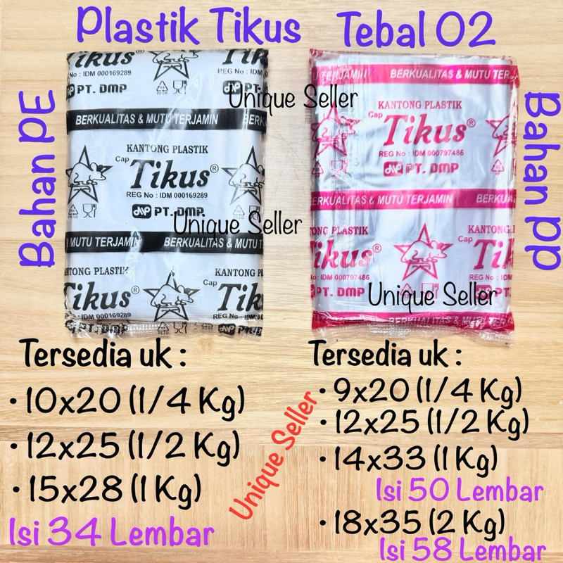 [1pak] Kantong Plastik PE PP Tikus 1/4 1/2 1 2 kg / Plastik PE Hitam PP Merah Tikus uk 1/4kg 1/2kg 1