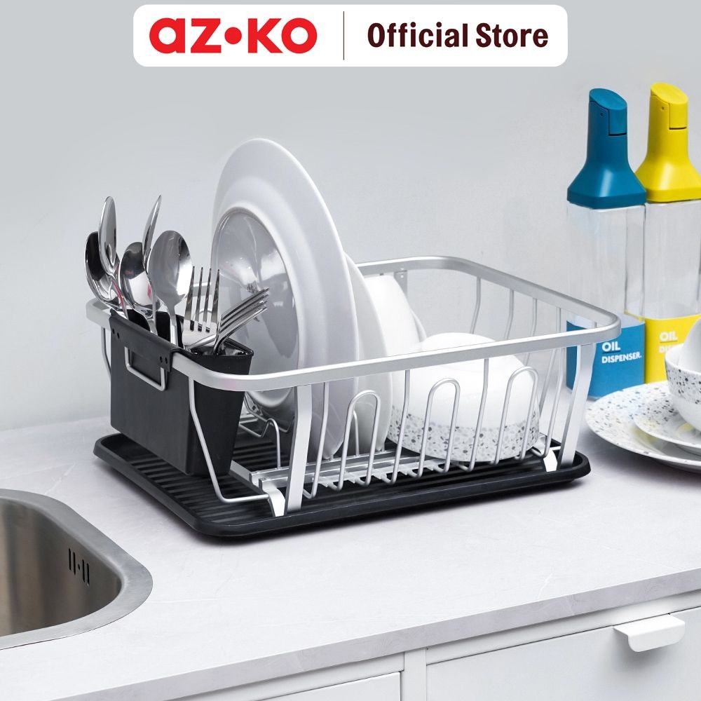 AZKO Stora Kurv Rak Piring - Hitam/Silver Dish Rack Tempat Peralatan Makan Perlengkapan Dapur Rak Pe
