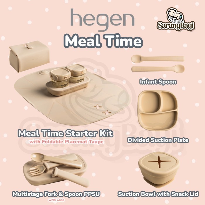 Hegen Meal Time Taupe / Alat Makan Piring Mangkok Sendok Garpu Anak Bayi Hegen / Mealtime Starter Ki