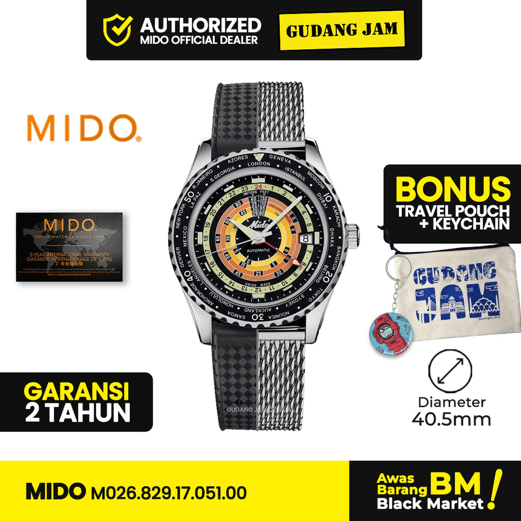 Jam Tangan Mido Pria M026.829.17.051.00 Ocean Star Decompression Worldtimer Analog Garansi 2 Tahun