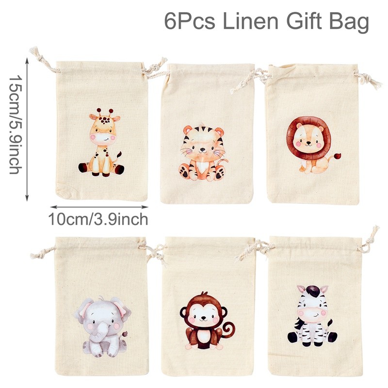 

Jungle Animals Candy Bags Wedding Party Safari Birthday Party Decoration Gift Box Jewelry Hessian Sack Pouches Packing Bags