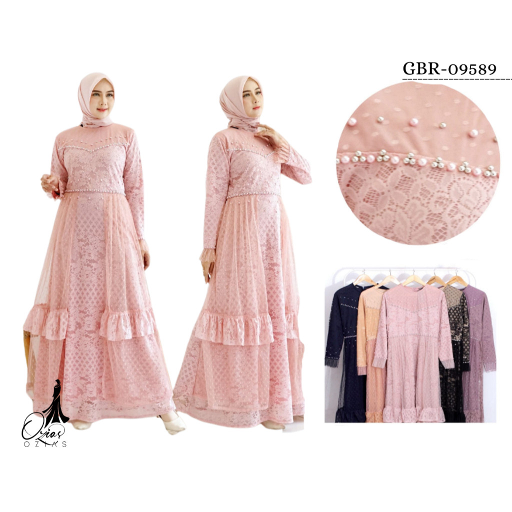 GAMIS BROKAT OZIAS 09589 LD 105 | Gamis Pesta Simpel | Dress Mewah Elegan