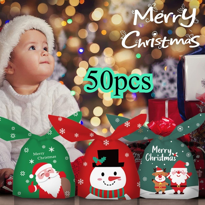 

50 Pcs Plastik Kemasan Kue Natal Goodie Bag Snack Hamper Hiasan Natal