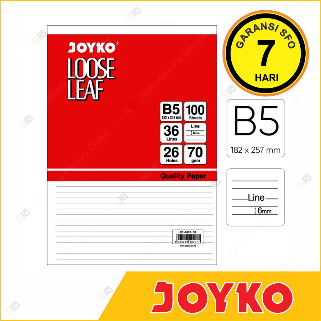 

Loose Leaf B5 Garis Joyko isi 100 - 70 gram - SFO Semarang Official