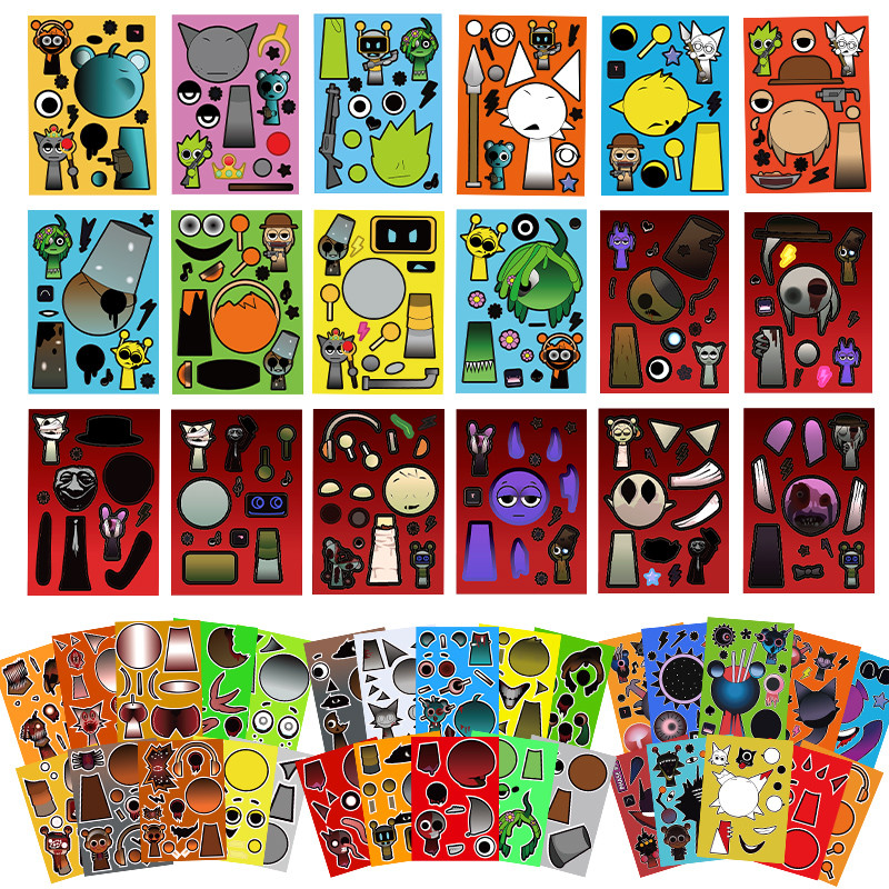

10/22/32PCS Sprunki Stickers Make-a-face Stickers Make Your Own Sprunki Sticker for Class Reward, Book Decoration Kid Gift