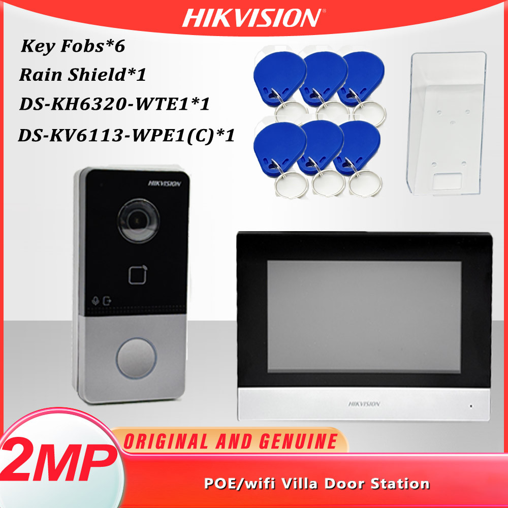 Hikvision DS-KIS603-P(C) Video Intercom Kit Built-in Mic DS-KV6113-WPE1(C) Doorbell  Poe Door Statio